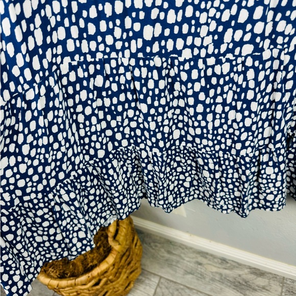 ELOQUll Elements Blue Mosaic Dot Print Tiered Dress 16 - Picture 6 of 9